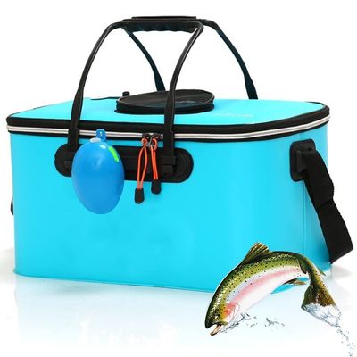 DYK&NX Folding Fishing Bucket, EVA Thickened Multifunctional Live FishBox, Fish Pump Protection Bucket, Fishing Bag for Keep The Bait Fresh or Fish Catch Alive (Color : Blue, Size : 50)