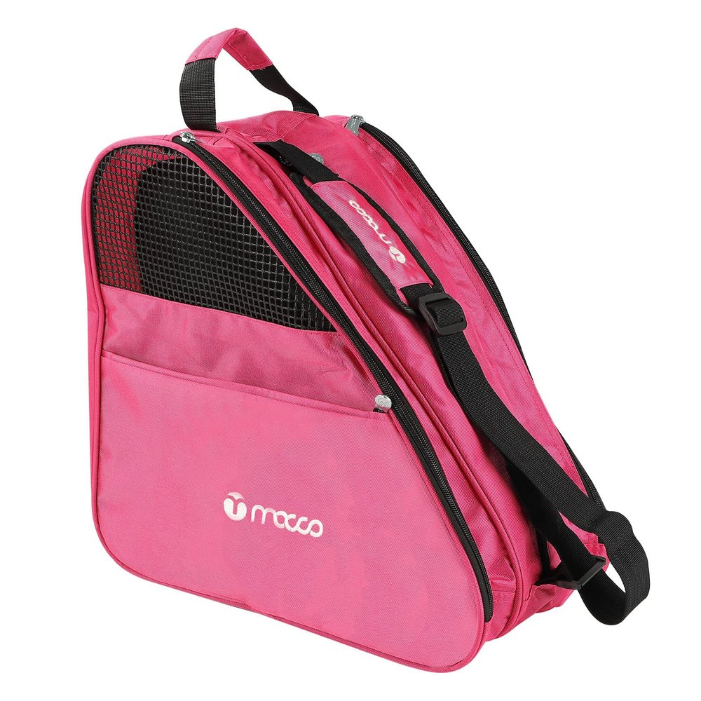 Getfitsoo Ice Skates Bag, Breathable Bag for Skates, 3 Layer Roller Inline Skates Bag with Adjustable Shoulder Strap, Zipper Pocket Rollerblade Bag for Kids Teenager Men Women(Rose Red Skate Bag)