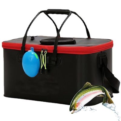 DYK&NX Folding Fishing Bucket, EVA Thickened Multifunctional Live FishBox, Fish Pump Protection Bucket, Fishing Bag for Keep The Bait Fresh or Fish Catch Alive (Color : Black, Size : 35)