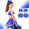 Canlierr 4 Pcs Cheerleading Pom Poms with Baton Handle and Cheerleader Hair Bows, 14 Inch Metallic Cheer Supplies for School Team Spirit Sports Dance Cheering(Blue) view 4