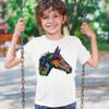 Dean Russo Colorful Horse Youth T-Shirt Neon Mosaic Wild Mustang Kids White Small view 3