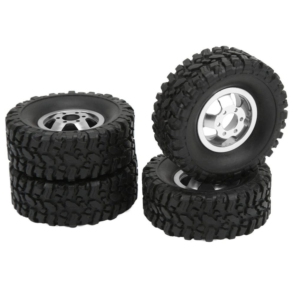 Hub Wheel Rims with Soft Rubber Tires, 4WD Rubber Tires Aluminum Alloy Wheel Hub for WPL C14 C24 B14 B24 B16 B36 1/16 RC Car Upgrade Part(Silver), car model accessories