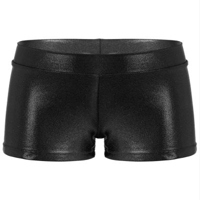 Yhong Kids Girls Shiny Metallic Ballet Dance Shorts Athletic Gym Gymnastics Yoga Workout Shorts Bottoms Black 6-7 Years