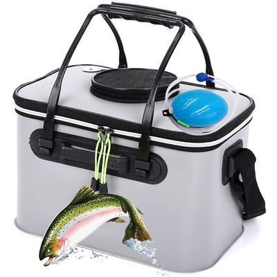DYK&NX Folding Fishing Bucket, EVA Thickened Multifunctional Live FishBox, Fish Pump Protection Bucket, Fishing Bag for Keep The Bait Fresh or Fish Catch Alive (Color : Grey, Size : 45)