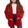 Ermonn Girls Kids Open Front Cardigans Sweaters Long Sleeve Knit Cute Sweater Outwears with Pockets for 5-14 Years Red view 1