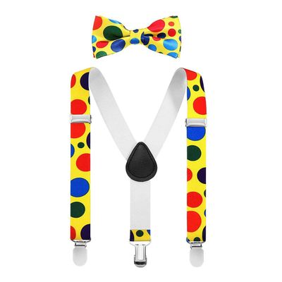 IBTOM CASTLE Baby Boys Y Back Adjustable Elastic Suspender Strong Sturdy Clip-on Braces Pre tied Bow Tie Set Kids Perfect for Tuxedo Circus Dots One Size