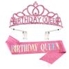 AOPRIE Birthday Crown for Women Birthday Queen Sash for Women Birthday Tiara for Women Birthday Girl Headband Princess Crown Rhinestone Happy Birthday Accessories Pink view 1