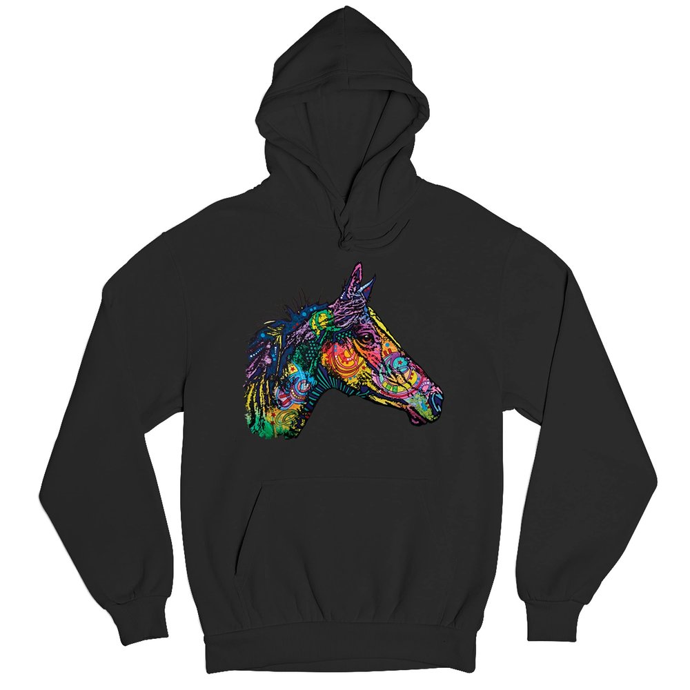 Tee Hunt Dean Russo Colorful Horse Sweatshirt Neon Mosaic Wild Mustang Hoodie Black XX-Large