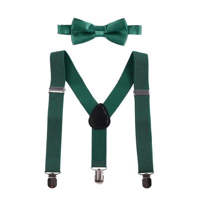 IBTOM CASTLE Baby Boys Y Back Adjustable Elastic Suspender Strong Sturdy Clip-on Braces Pre tied Bow Tie Set Kids Perfect for Tuxedo Dark Green One Size