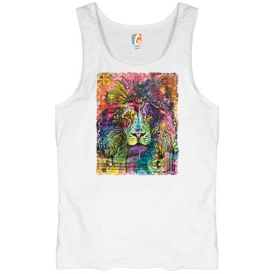Dean Russo Colorful Lion Head Tank Top Wild Life King Roar Men's Top White Small