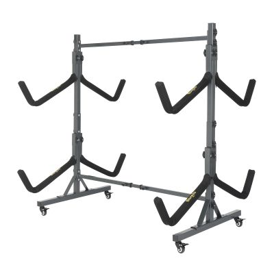 Bonnlo Freestanding Kayak Rack, Indoor Outdoor Storage Stand for 4 Kayak, Canoe, Boat, Paddle Board, SUP, Surfboard Width Adjustable Carrier Floor Holder with Lockable Wheels for Garage, Shed, Dock