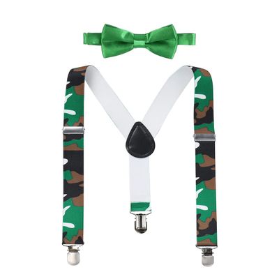 IBTOM CASTLE Baby Boys Y Back Adjustable Elastic Suspender Strong Sturdy Clip-on Braces Pre tied Bow Tie Set Kids Perfect for Tuxedo Camouflage One Size