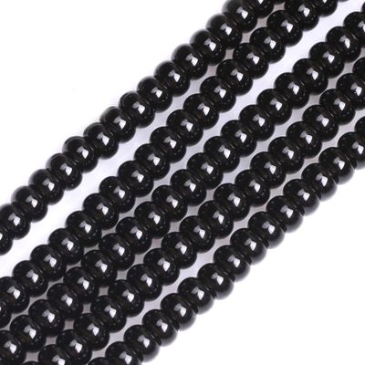 GEM-Inside 4X6mm Black Agate Natural Roundell Smooth Crystal Loose Spacer Stone Beads for Bracket Necklace Earrings Making Adults 15"