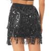 Loloda Women's Sequin Skirt Glitter Belly Dance Hip Skirt Tassel Scarf Rave Skirt Dance Party Costume Black Medium view 4