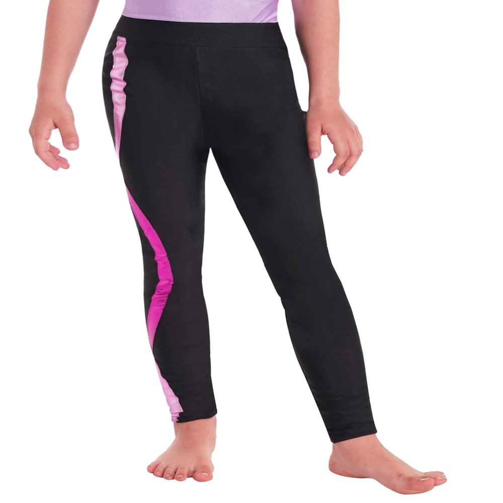 FEESHOW Figure Skating Pants Girl's Ladies Skating Pants Figure Skating Training Striped Print Stretchy Legging Hot Pink 8 Years