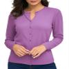 Urban CoCo Women's Long Sleeve Crew Neck Button Down Knit Cardigan Sweater (2XL, Light Purple) view 2