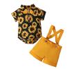 Infant Set Toddler Boys Summer Set Sunflowers Print Romper Bosysuit Solid Shorts Trousers Set Casual Clothes Outfits view 4
