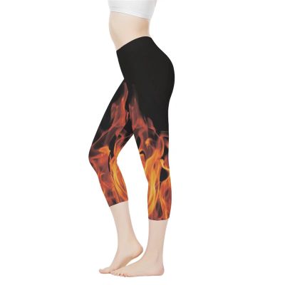 AFPANQZ Fire Print Leggings for Womens Tummy Control Tight Yoga Pants Comfortable Casual Tight Legging for Gym Yoga Fitness Workout Running High Waist Capris