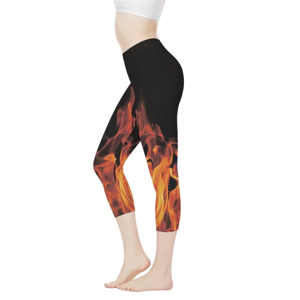 AFPANQZ Fire Print Leggings for Womens Tummy Control Tight Yoga Pants Comfortable Casual Tight Legging for Gym Yoga Fitness Workout Running High Waist Capris
