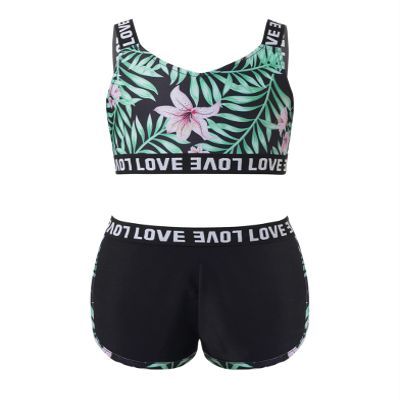 Hedmy Kids Girls 2Pcs Sportwear Set Plants Print Corp Vest Athletic Top and Shorts Palywear Outfit Black 4 Years