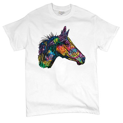Dean Russo Colorful Horse T-Shirt Neon Mosaic Wild Mustang Men's Tee White Small