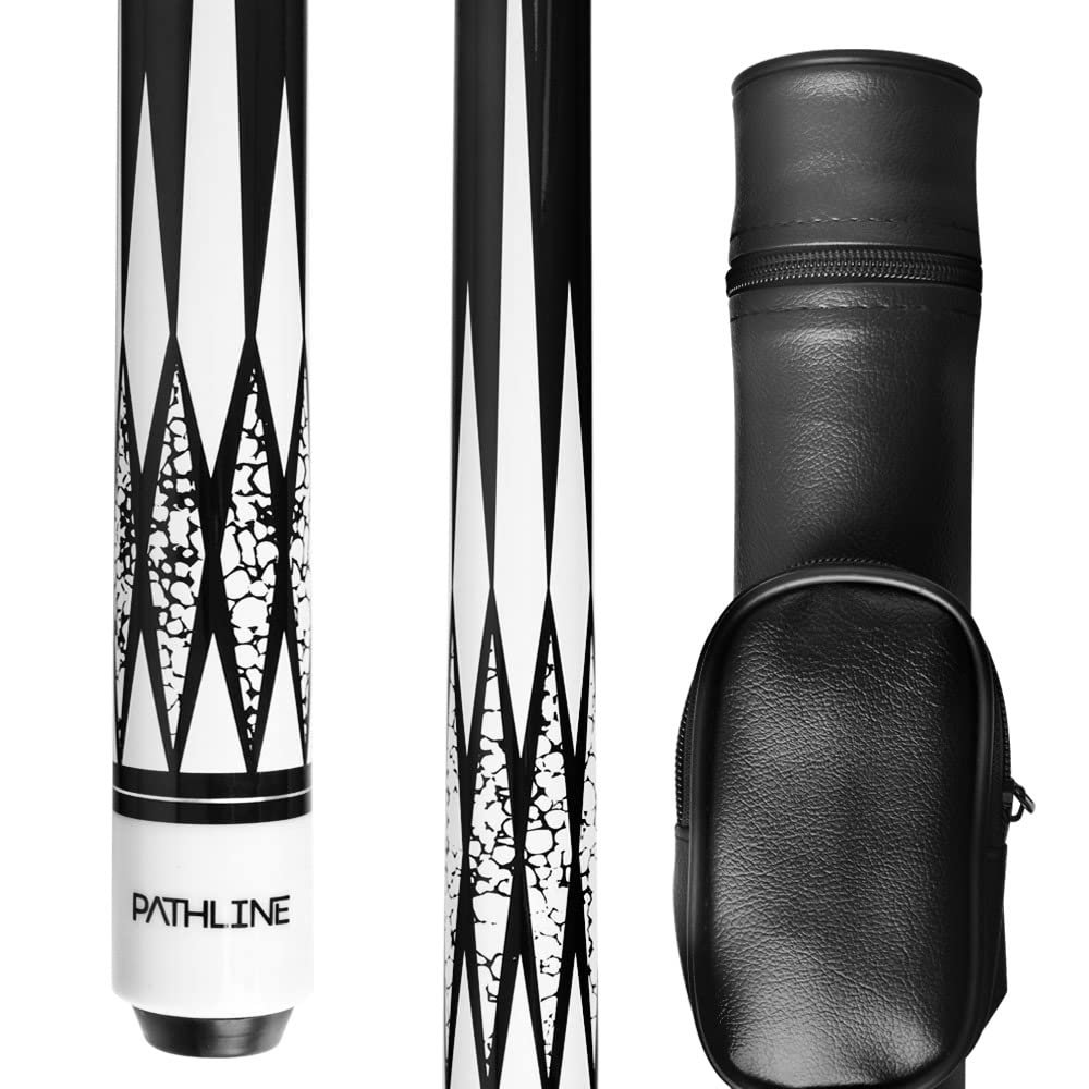 Pathline PLN Pool Cue Kit - 58 inch Canadian Maple Billiard Pool Stick and Hard Case (White 21oz)