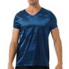 Jhaoyu Mens Silky Satin V Neck Short Sleeve Pajamas Shirts Tops Solid Color Loungewear T-Shirt Nightwear Navy_Blue X-Large view 1