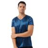 Jhaoyu Mens Silky Satin V Neck Short Sleeve Pajamas Shirts Tops Solid Color Loungewear T-Shirt Nightwear Navy_Blue X-Large view 3