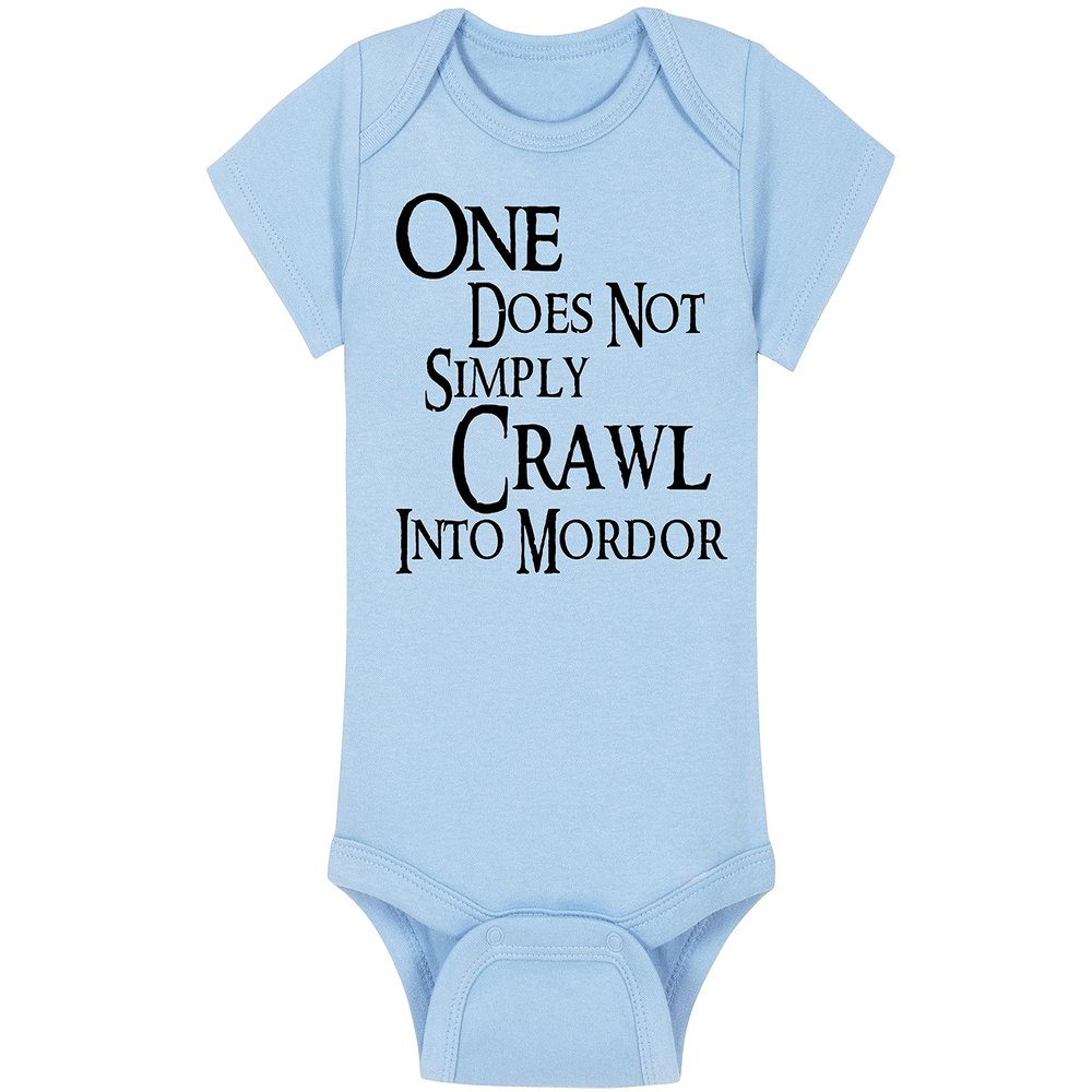 Fantasy Movie Baby Onesie - One Does Not Simply Crawl Into Mordor (0-3 Month - Blue Fabric - Black Design)
