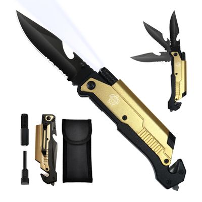 CHELONIAN Military Outdoor Hunting Camping Pocket Knife, Gold Multipurpose
