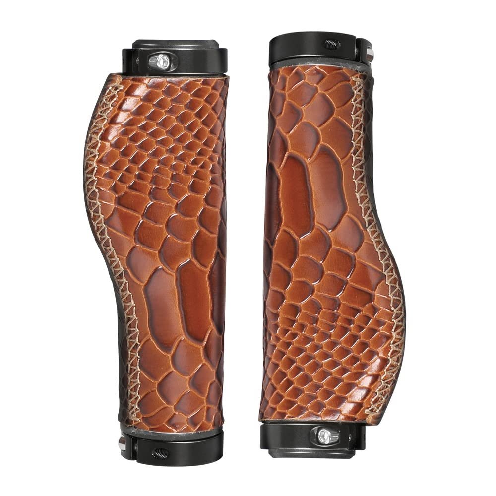 Bike Handle Grips 22.2x130mm Non-Slip PVC Microfiber Leather Ergonomic Hand-Sewn Casual Retro Double Lock-on Handlebar Lever for MTB,Road Bike