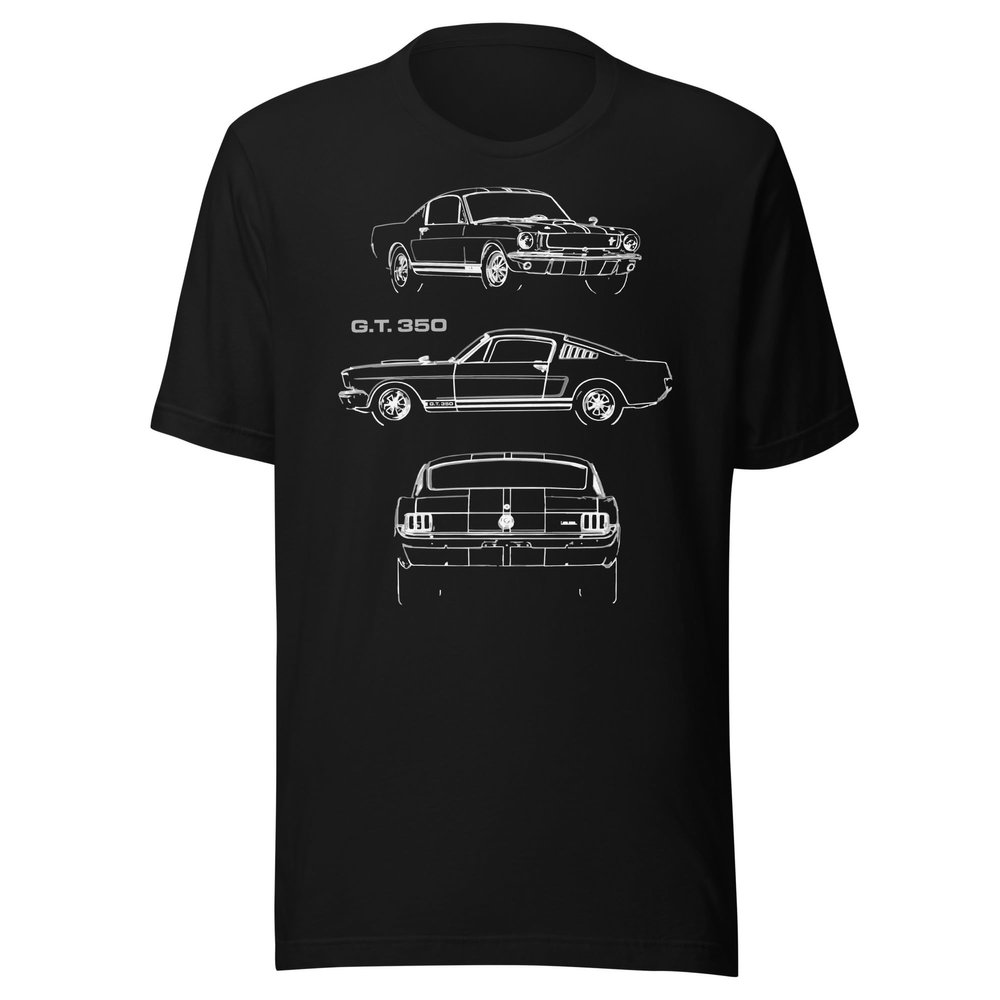 1965 Stang high-Performance Pony car GT350 Antique Collector Car Sketch Art Muscle Cars Short-Sleeve Unisex T-Shirt Black