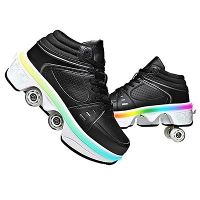 Multifunctional Roller Skates Shoes Deformation Automatic Walking Shoes Male and Female Skating Shoes 2 in 1 Removable Pulley Skates Skating Rollerskates Outdoor Parkour Shoes