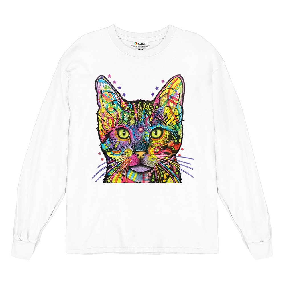 Dean Russo Shiva Cat Stare Long Sleeve T-Shirt Colorful Colorful Kitten White Small