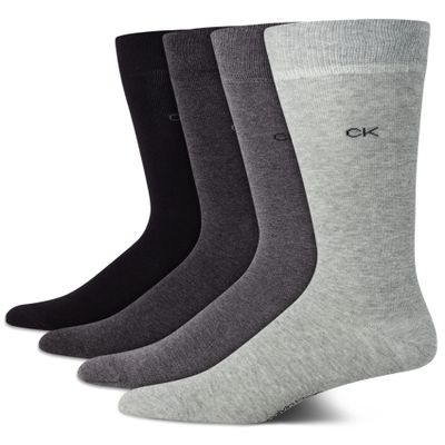 Calvin Klein Men's Dress Socks - 4 Pack Soft Cotton Blend Patterned Crew Socks for Men - Casual Mens Long Work Socks (7-12), Size 7-12, Grey Solid