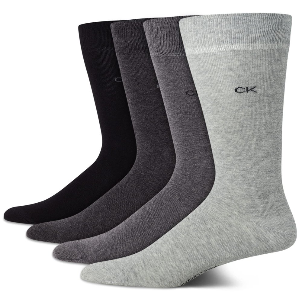 Calvin Klein Men's Dress Socks - 4 Pack Soft Cotton Blend Patterned Crew Socks for Men - Casual Mens Long Work Socks (7-12), Size 7-12, Grey Solid