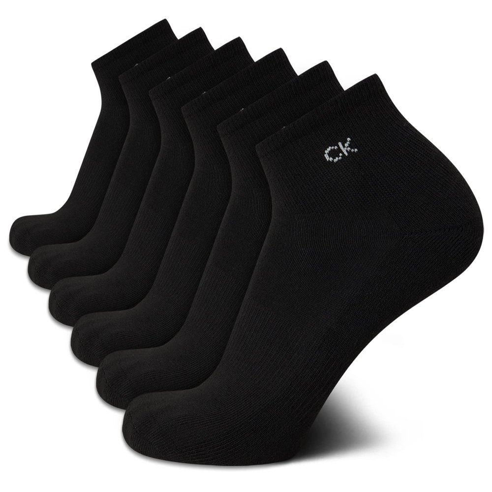 Calvin Klein Mens Quarter Socks - 6 Pack Cushioned Mini Crew Athletic Socks for Men, Ideal for Running, Sport, and Hiking, Size 7-12, Black