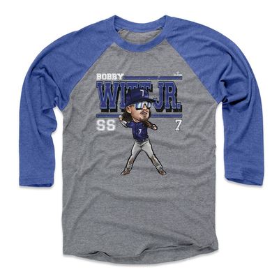 500 LEVEL Bobby WITT Jr. 3/4 Sleeve T-Shirt (Baseball T, XXX-Large, Royal/Heather Gray) - Bobby WITT Jr. Kansas City Cartoon WHT