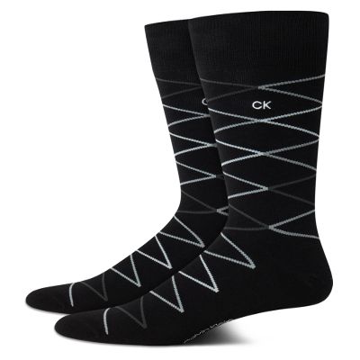 Calvin Klein Mens Dress Socks - 2 Pairs Egyptian Cotton Blend Comfort Stay Up Cuff Crew Socks for Men (7-12), Size 7-12, Black Diamond