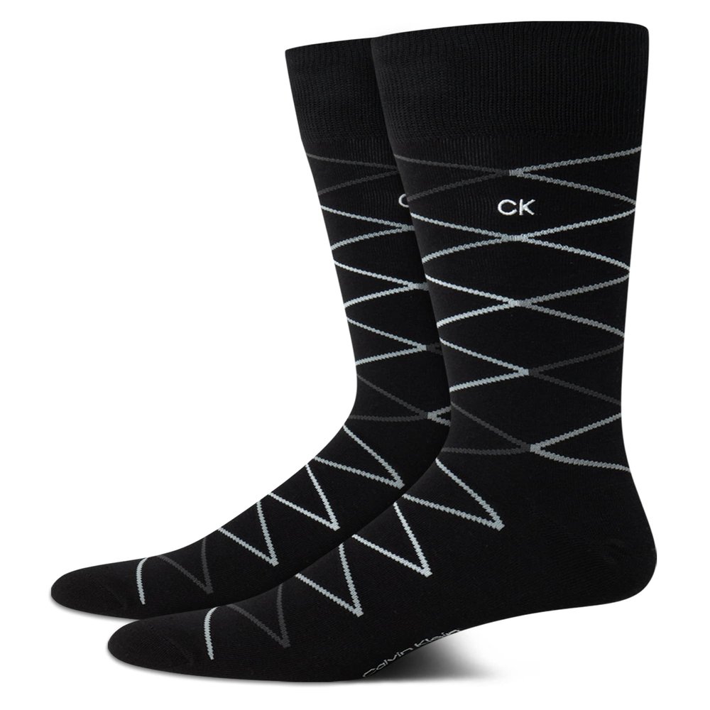 Calvin Klein Mens Dress Socks - 2 Pairs Egyptian Cotton Blend Comfort Stay Up Cuff Crew Socks for Men (7-12), Size 7-12, Black Diamond