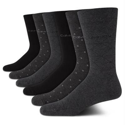 Calvin Klein Mens Dress Socks - 6 Pairs Soft Cotton Blend Crew Socks for Men - Classic Comfort Stay Up Cuff Mixed Pattern, Size 7-12, Charcoal/Graph/Black