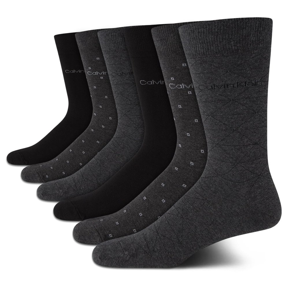 Calvin Klein Mens Dress Socks - 6 Pairs Soft Cotton Blend Crew Socks for Men - Classic Comfort Stay Up Cuff Mixed Pattern, Size 7-12, Charcoal/Graph/Black