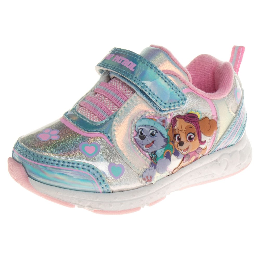 Nickelodeon Paw Patrol LED Sneakers - Skye and Everest Light Up Lightweight Breathable Athletic Shoes for Kid Girls - Pink/White (Size 7 Toddler)