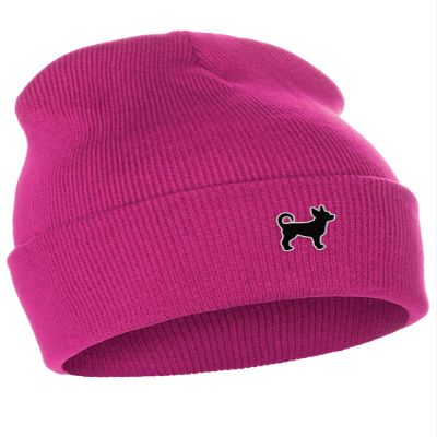 Daxton Dog Breeds Cuffed Beanie Winter Knit Hat Skully Cap, Chihuahua, Hot Pink Beanie
