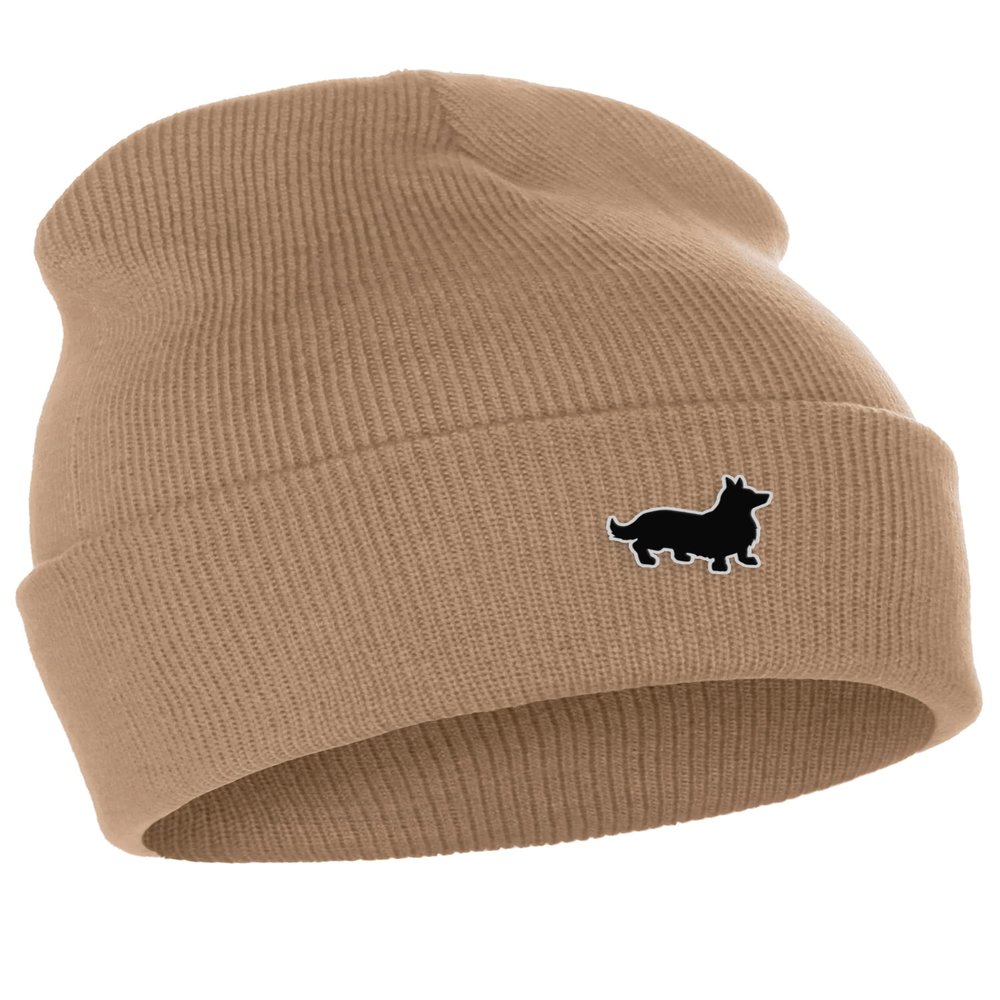 Daxton Dog Breeds Cuffed Beanie Winter Knit Hat Skully Cap, Corgi, Khaki Beanie