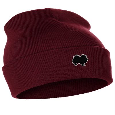 Daxton Dog Breeds Cuffed Beanie Winter Knit Hat Skully Cap, Pomeranian, Burgundy Beanie