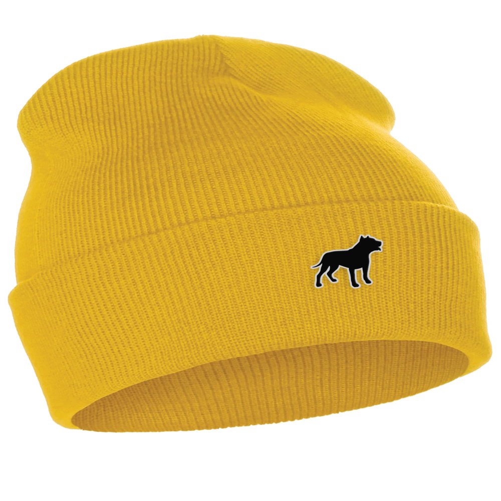 Daxton Dog Breeds Cuffed Beanie Winter Knit Hat Skully Cap, Pitbull, Gold Beanie
