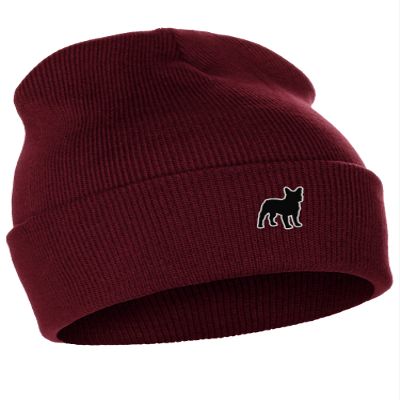 Daxton Dog Breeds Cuffed Beanie Winter Knit Hat Skully Cap, French Bulldog, Burgundy Beanie