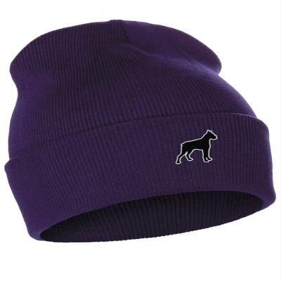 Daxton Dog Breeds Cuffed Beanie Winter Knit Hat Skully Cap, Boxer, Purple Beanie