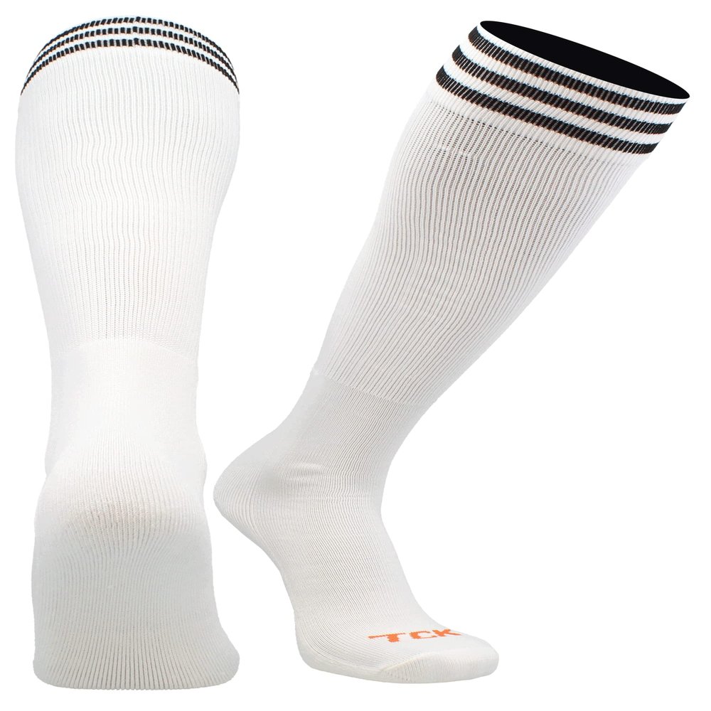 TCK Prosport White Soccer Socks Kids Youth Girls Boys Womens Mens Athletic Sports Tube Socks (White/Black, Large)
